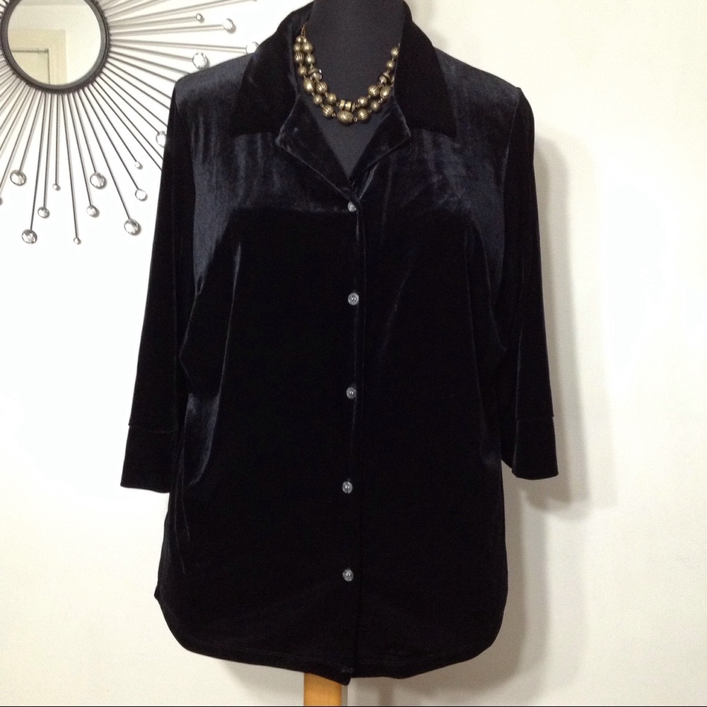 Avenue Velour Button Front Blouse, Plus